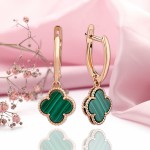 Orecchini in oro 585 malachite ⌀10 mm