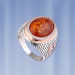 Pánsky prsteň z ruského mincového striebra a jantáru