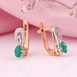 Gold earrings made of 585 red gold with diamonds, chrysoprase