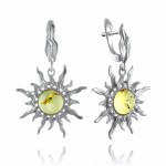 Silver earrings "Sun". Amber