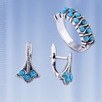 Бижутерные серьги и кольцо с бирюзой