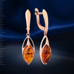 Silver earrings with amber, gold-plated