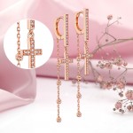 Original gold earrings made of 585 red gold with zirconia and cross