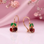 Cercei din aur roșu „Cherries”. Granat & Email