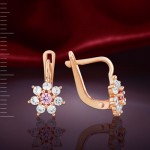 Earrings with zircon. Red gold