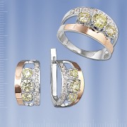 Ring & Ohrringe Vanessa. Gold-Silber