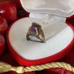 Stříbrný pozlacený prsten s ametystem