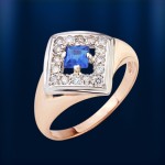 Gold ring with diamonds and sapphire. Bicolor