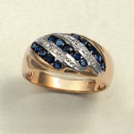 Gold ring with diamonds, sapphires. Bicolor
