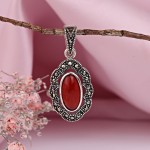 Silver pendant with agate & marcasite