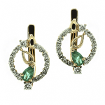 Golden earrings with emeralds and diamonds