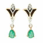 Golden earrings with emeralds and diamonds