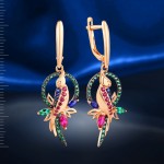 Gold earrings "Ara". Emerald, ruby, sapphire