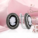 Silver earrings "Antique". Mother of pearl, onyx, marcasite
