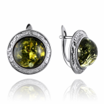 Silver earrings with green amber