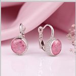 Pembe kuvars ve zirkon taşlı gümüş küpeler