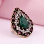 Silver ring with ruby, chrysoprase, zirconia