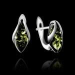 Silver earrings "Grazie". Green amber