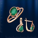 Золотой комплект с хризопразом. Биколор