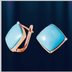 Earrings with turquoise, Russian gold jewelry