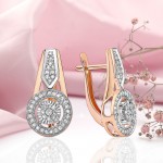 Gold earrings with diamonds Russian gold 585