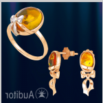 Комплект от розово злато с кехлибар