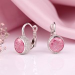 Ezüst fülbevaló rózsaszín kvarccal és cirkóniával