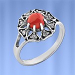 Stříbrný prsten a korál