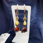 Silver earrings "Tricolor" with amber