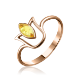 Позлатен сребърен пръстен "Лилия" с кехлибар