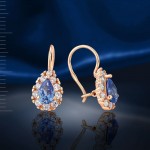 Earrings with spinel, fianites. Red gold