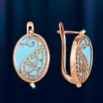 Earrings with turquoise, Russian gold jewelry