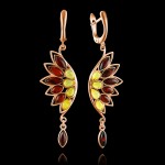 Gold-plated silver earrings "Bird of Paradise". Amber