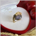 Bague en argent plaqué or avec améthyste et quartz
