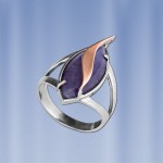 Russian silver and gold ring with mother of pearl