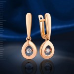 Russian gold earrings. Fianites