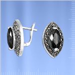 Серьги с ониксом, марказитом. Серебро 925 пробы