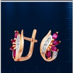 Brincos de ouro com diamantes e rubis