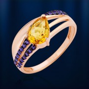 Золотое кольцо со шпинелью и цитрином. Красное золото