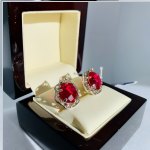 Серебряные серьги с кварцевым рубином и цирконием