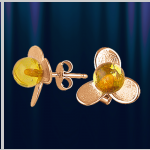 Ohrringe aus russischem Gold mit Bernstein „Trefoil“