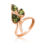 Pozlátený strieborný prsteň so zeleným jantárom