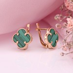 Earrings made of red gold 585 malachite ⌀12mm