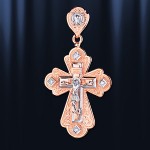 Cross pendant with fianit, bicolor