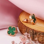 Anillos de los oídos de oro rojo 585 malaquita ⌀10 mm