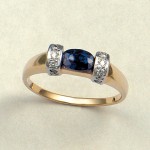 Gold ring with diamonds, sapphire. Bicolor