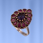 Silver ring with sapphires, rubies