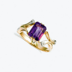 Gold ring with amethyst and diamonds