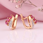 Earrings with diamonds, rubies. Gold 585°