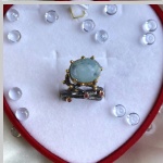 Gold-plated silver ring with aquamarine & zirconia